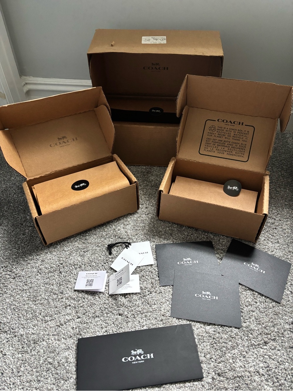 🌹(3) Coach Cardboard Packaging Set with Black Branded Cards